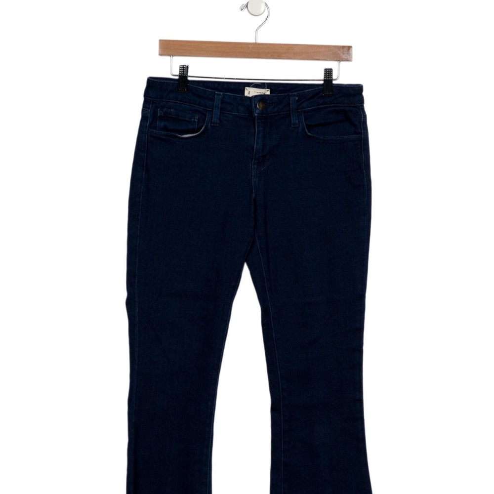 L'Agence Wide Leg Jeans Blue/Dark Wash with Mid-Rise/Cropped :Raw-Edge Trim